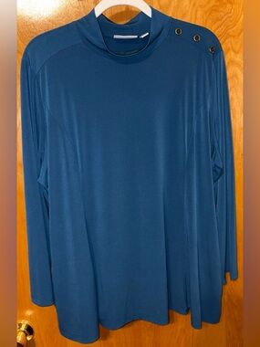 Susan Graver darker blue liquid knit fit and flare mock neck tunic Size 2XP